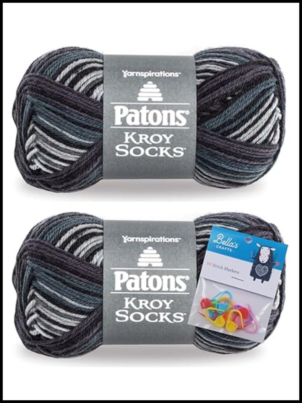 Patons Kroy Socks Yarn 2-Pack Wool Blend with Stitch Markers for Socks Gloves
